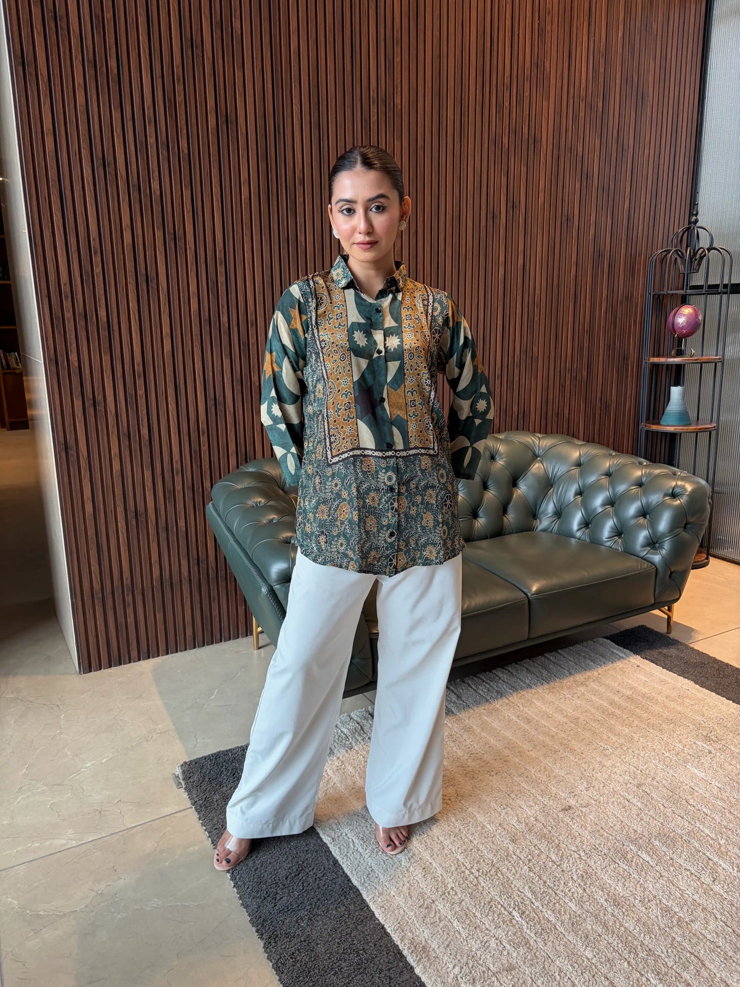 GREEN ABSTRACT PRINTED TUNIC