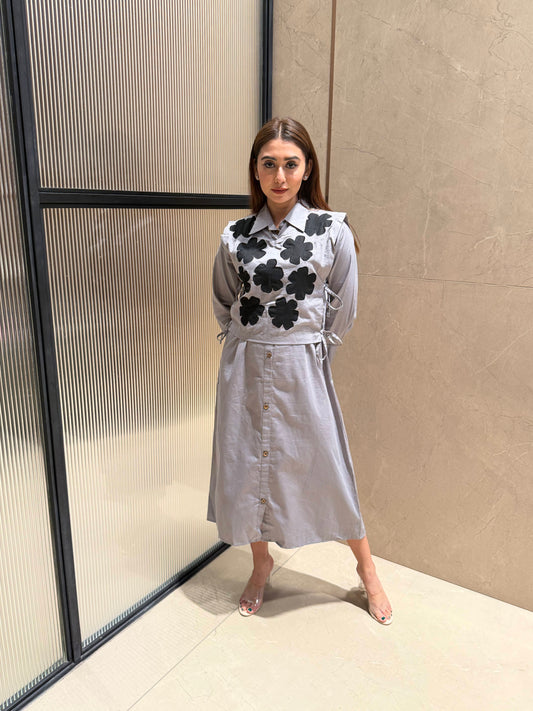 GREY BLOOM A-LIME DRESS