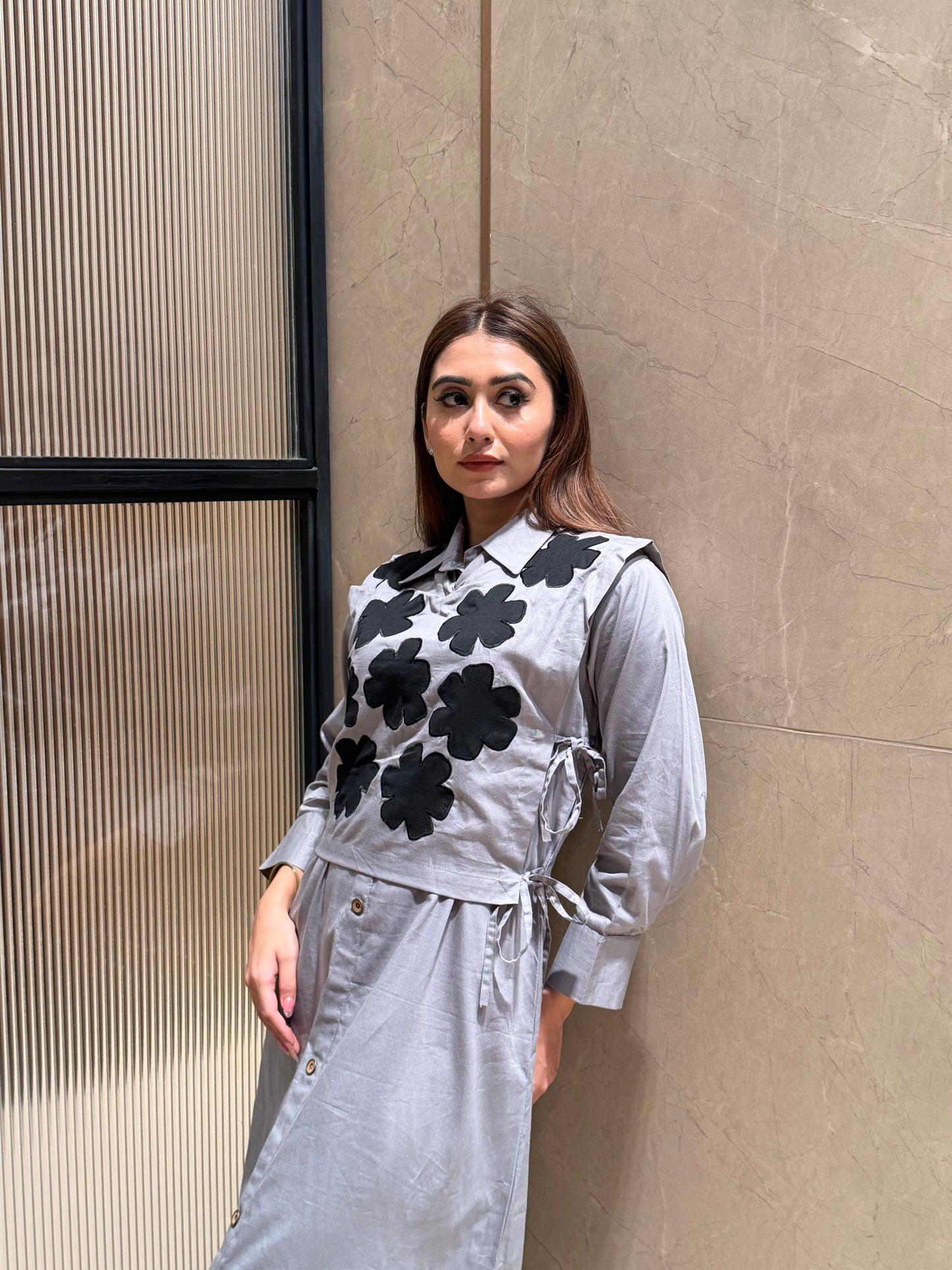 GREY BLOOM A-LIME DRESS