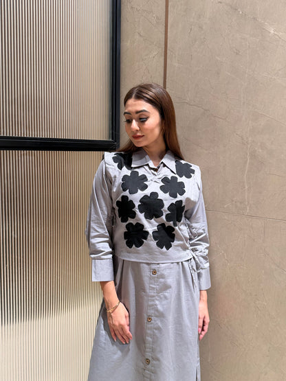 GREY BLOOM A-LIME DRESS