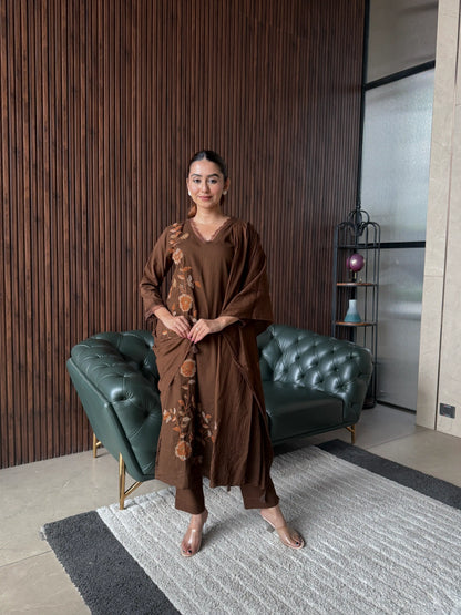 BROWN EMBROIDERED KURTA SET