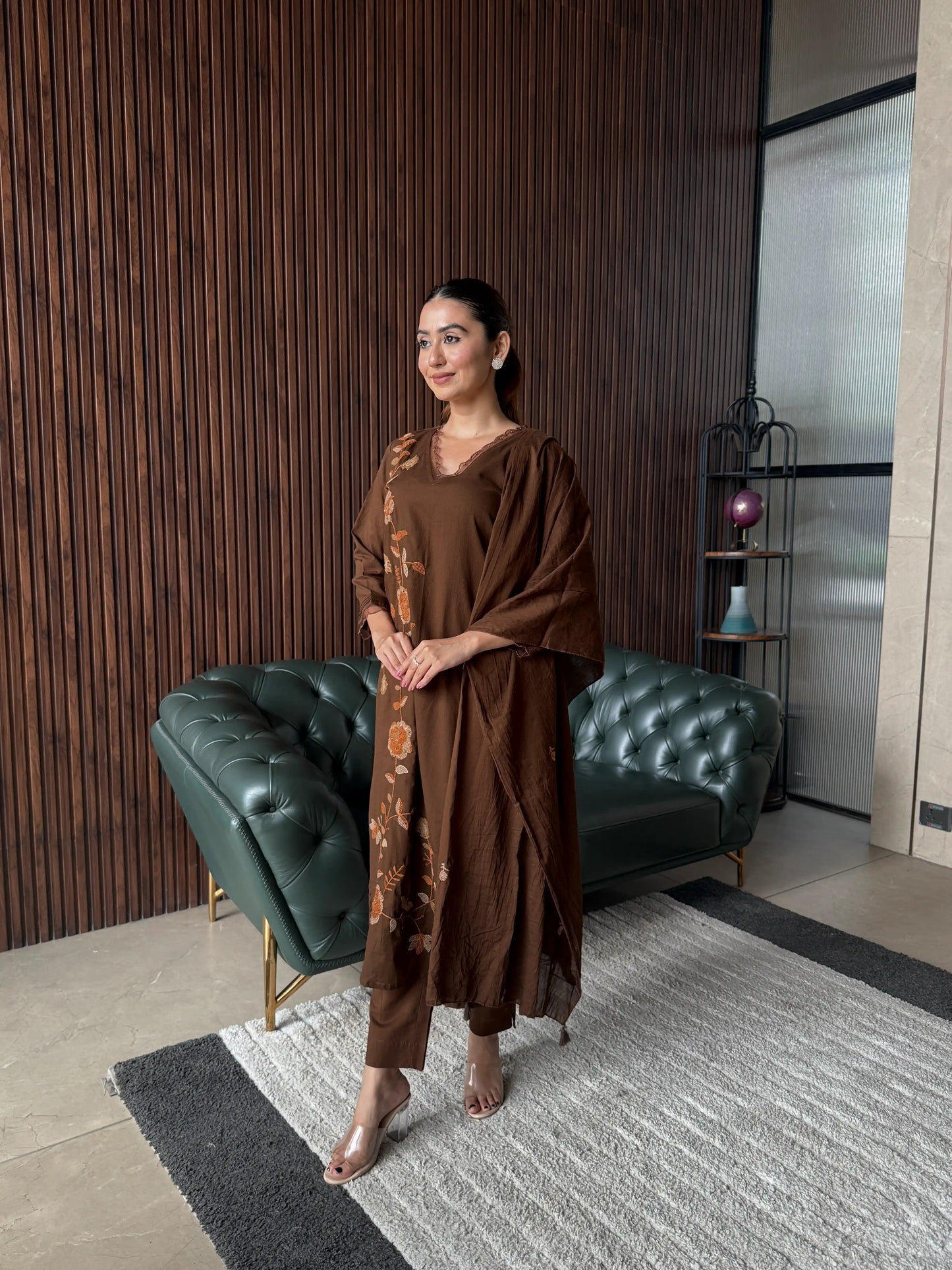 BROWN EMBROIDERED KURTA SET
