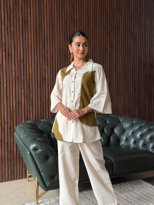 IVORY AND OLIVE PANEL COORD SET