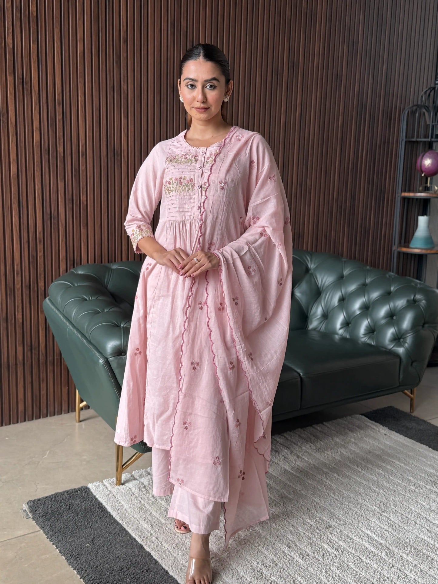 BLUSH PINK ANARKALI SUIT SET