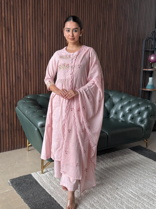 BLUSH PINK ANARKALI SUIT SET