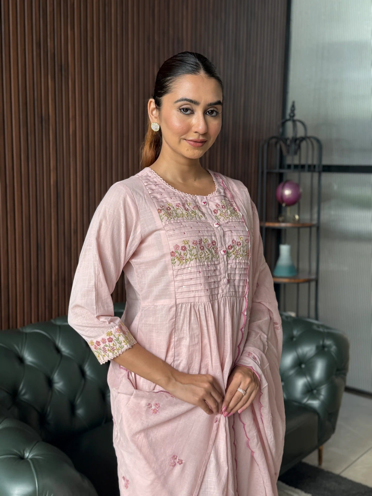 BLUSH PINK ANARKALI SUIT SET