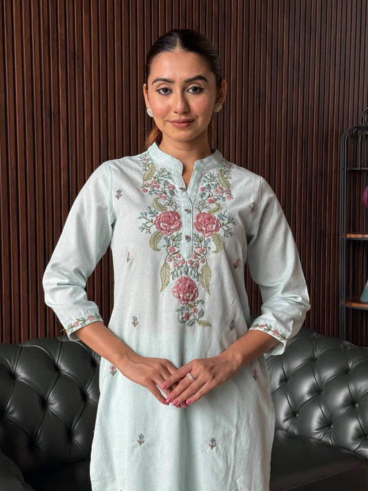 MINT EMBROIDERED STRAIGHT KURTA