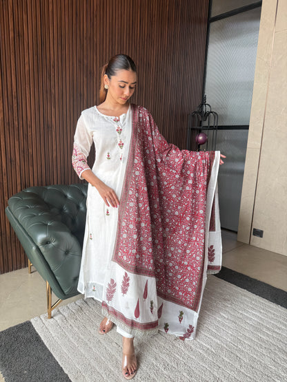 IVORY BLOSSOM HANDBLOCK SUIT SET