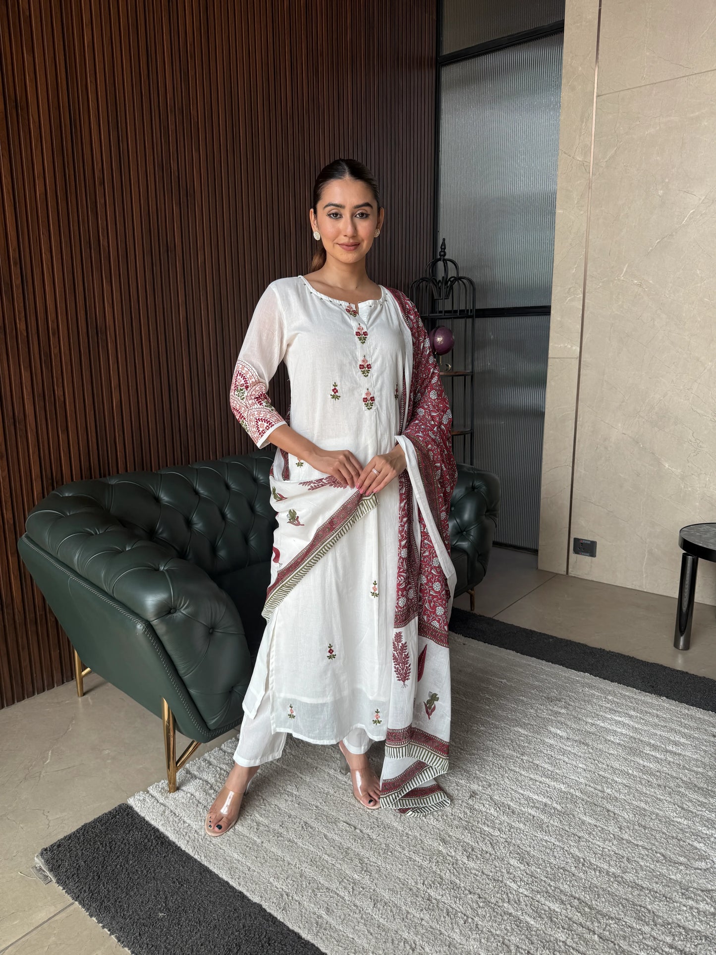 IVORY BLOSSOM HANDBLOCK SUIT SET