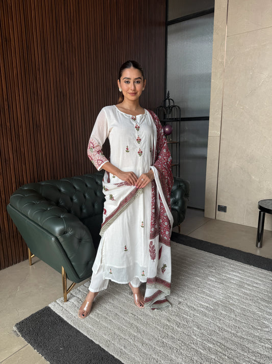 IVORY BLOSSOM HANDBLOCK SUIT SET