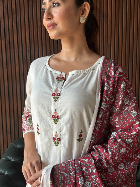 IVORY BLOSSOM HANDBLOCK SUIT SET