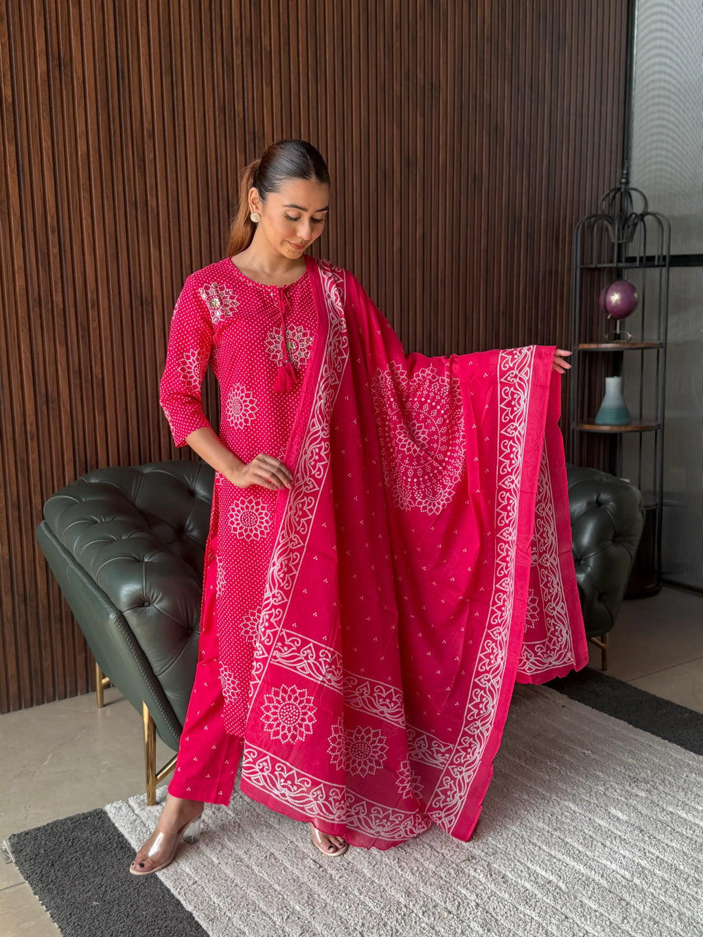 RANI PINK HANDBLOCK KURTA SET