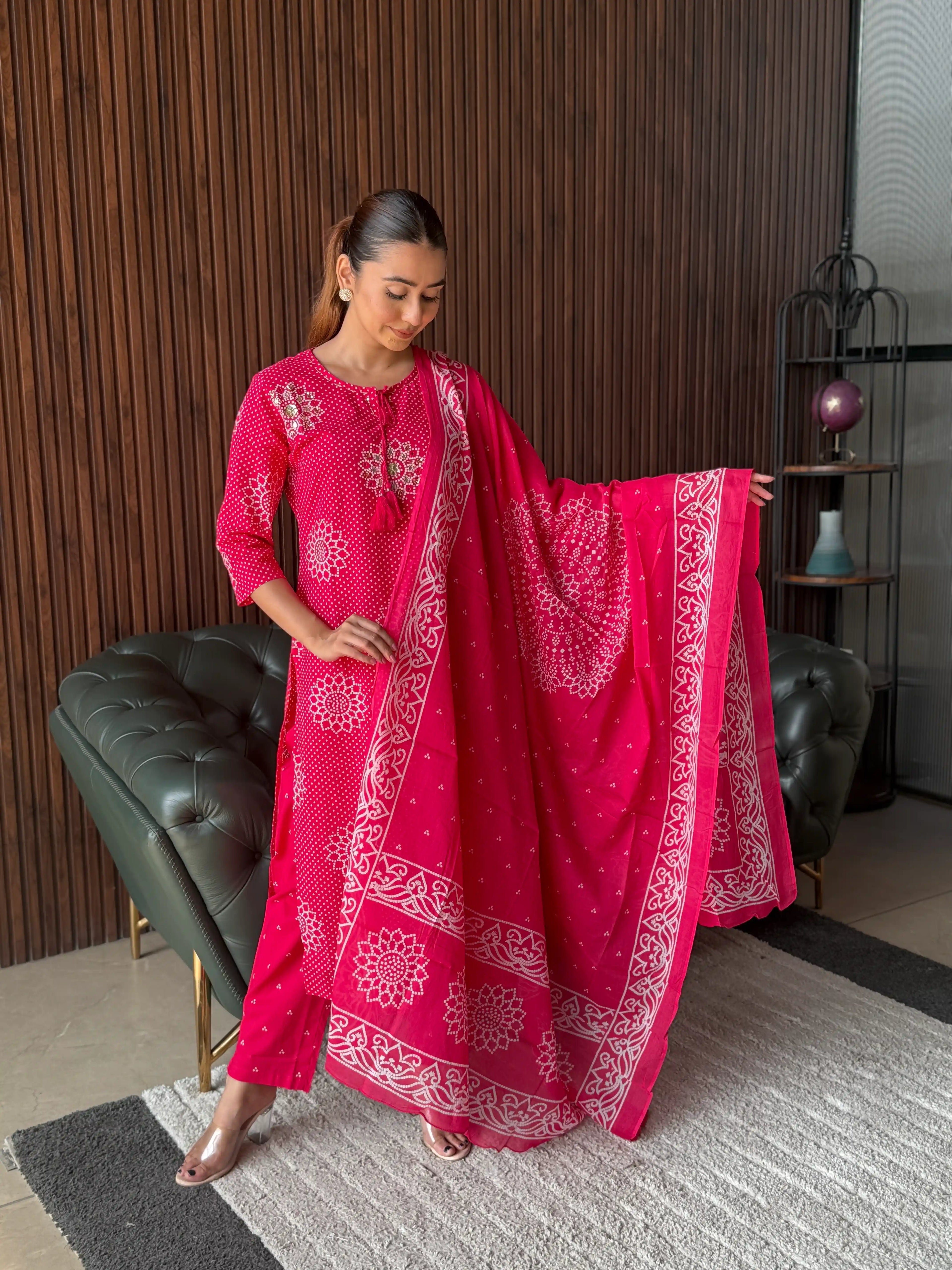 RANI PINK HANDBLOCK KURTA SET