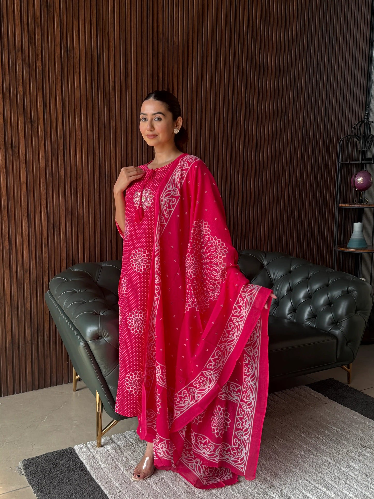 RANI PINK HANDBLOCK KURTA SET