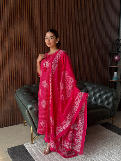 RANI PINK HANDBLOCK KURTA SET