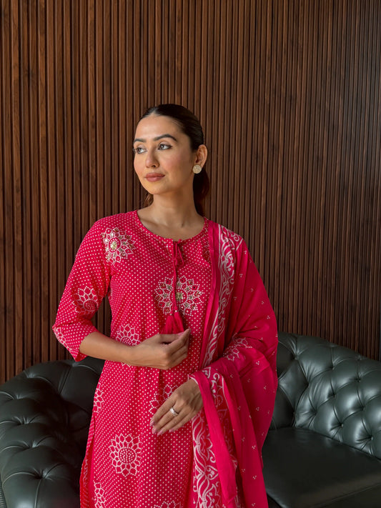 RANI PINK HANDBLOCK KURTA SET