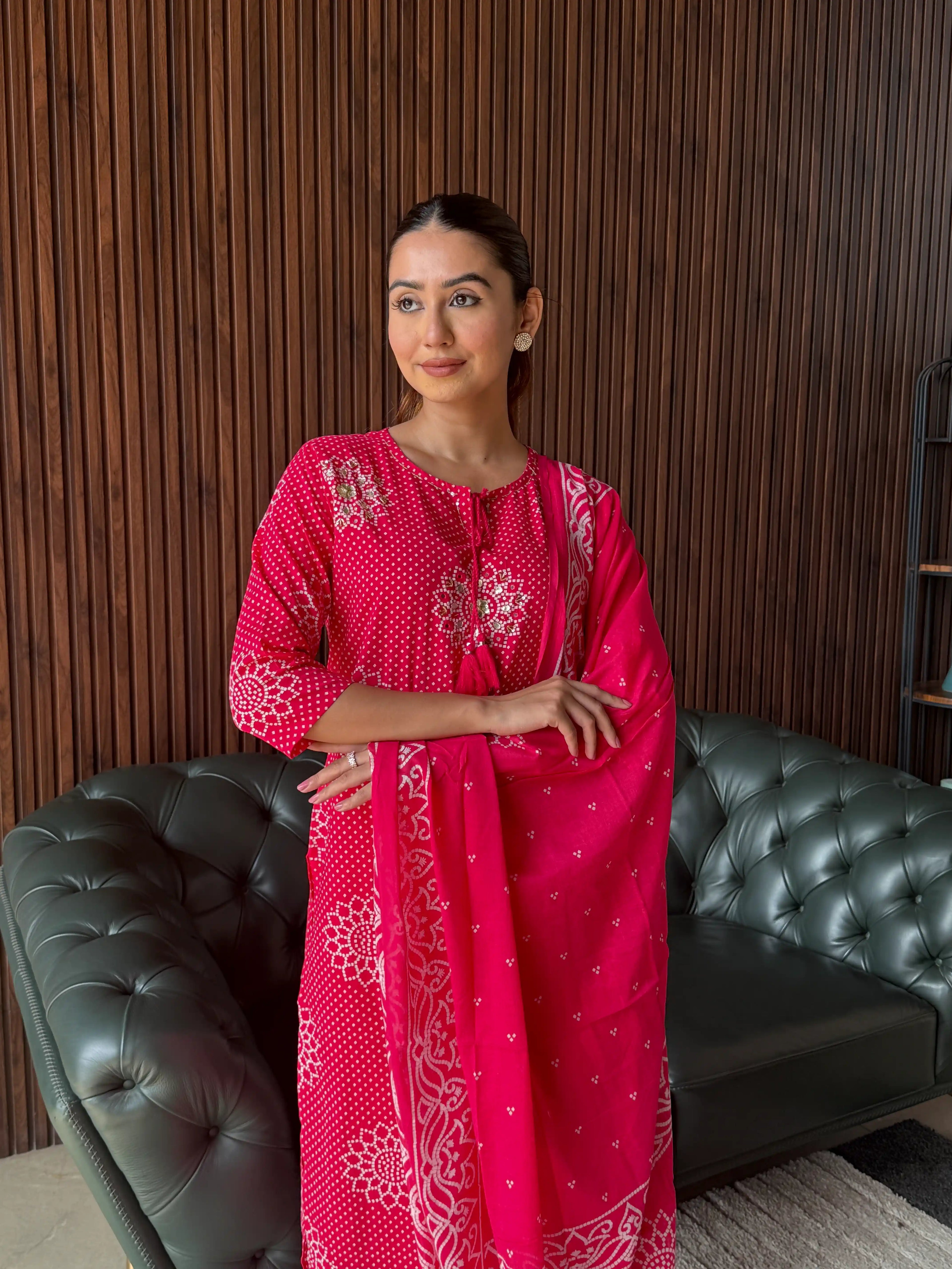 RANI PINK HANDBLOCK KURTA SET