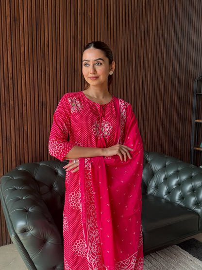 RANI PINK HANDBLOCK KURTA SET