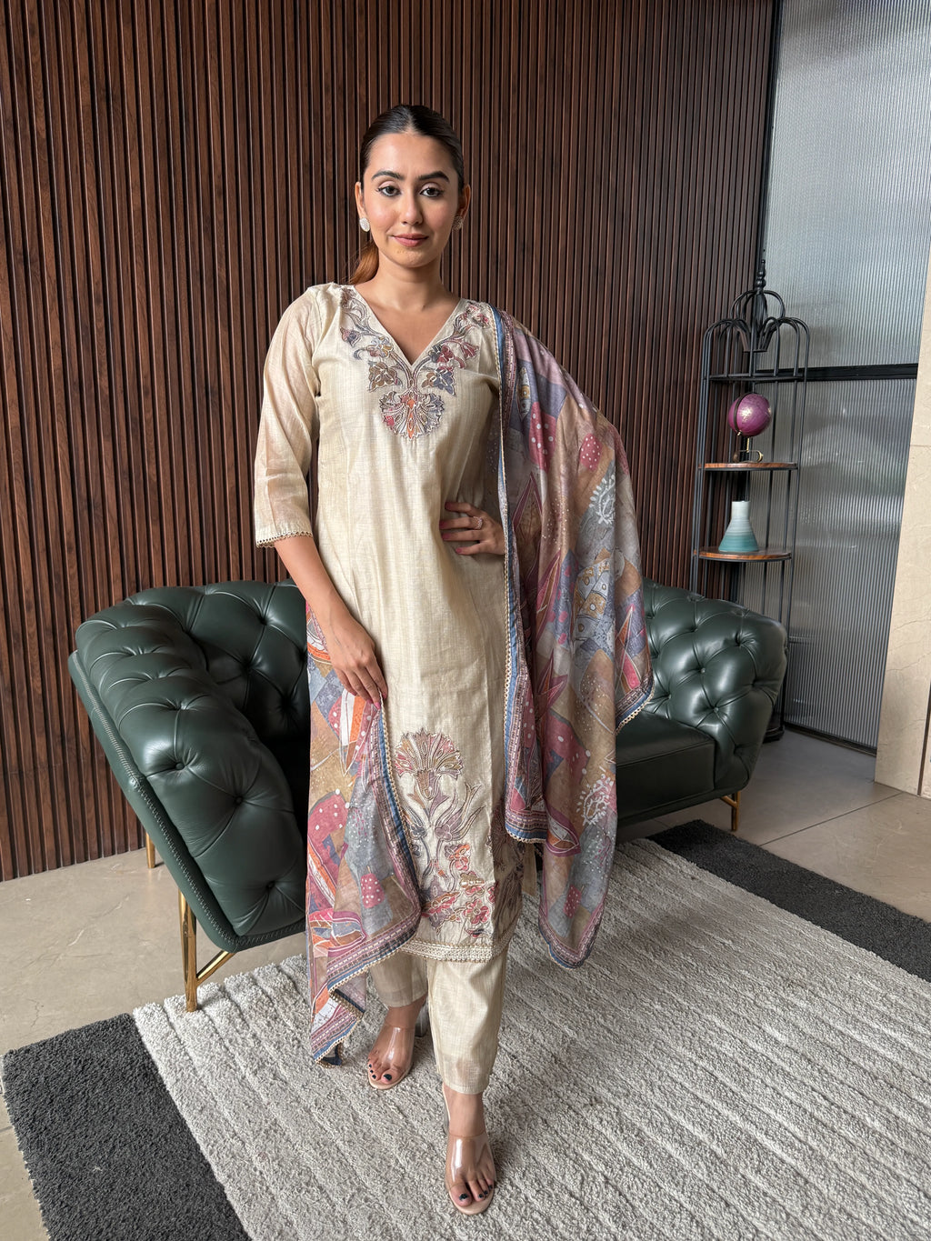 NUDE ELEGANCE EMBROIDERED SUIT SET