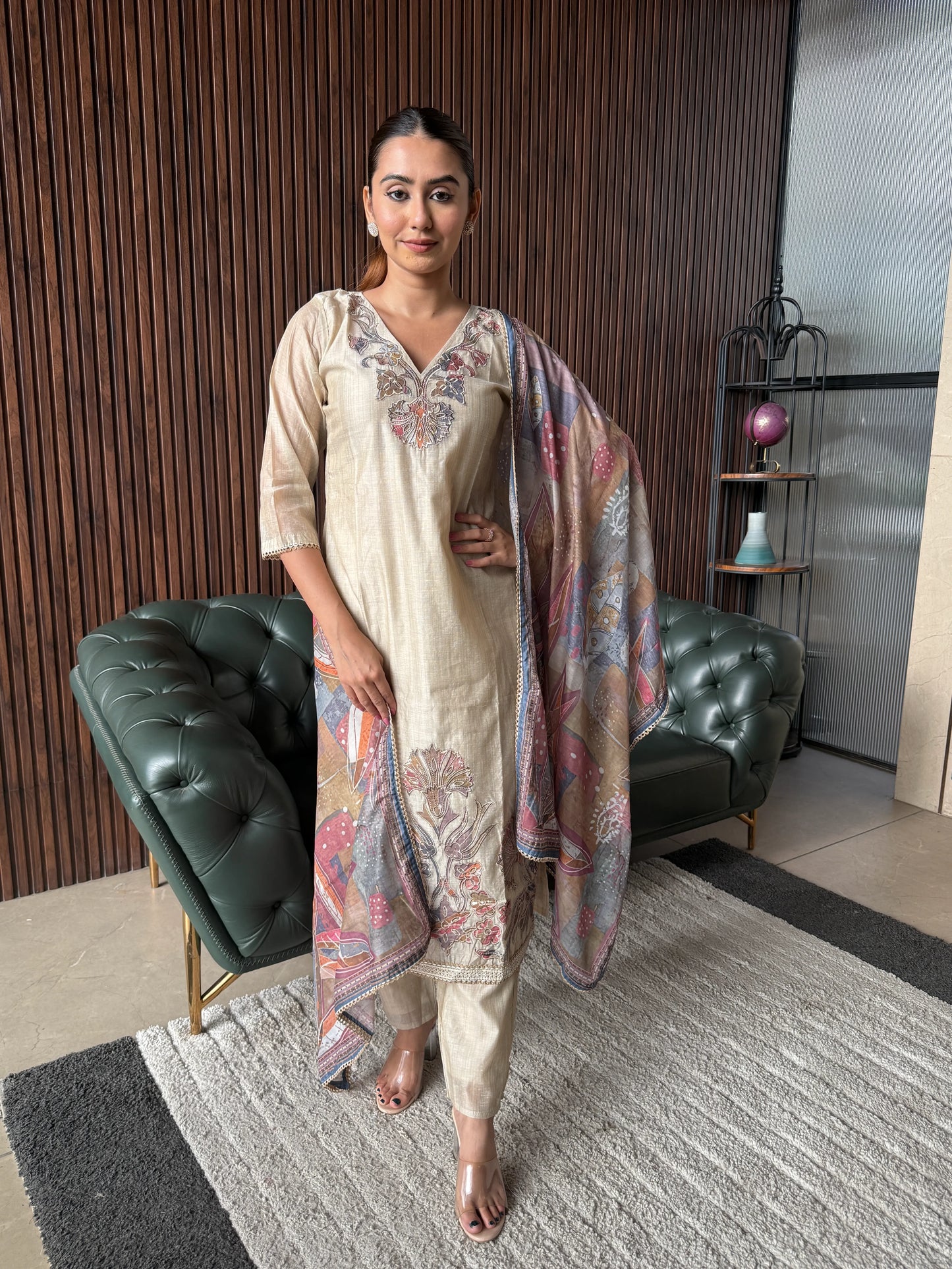 NUDE ELEGANCE EMBROIDERED SUIT SET