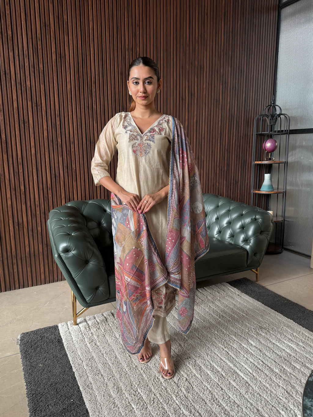 NUDE ELEGANCE EMBROIDERED SUIT SET