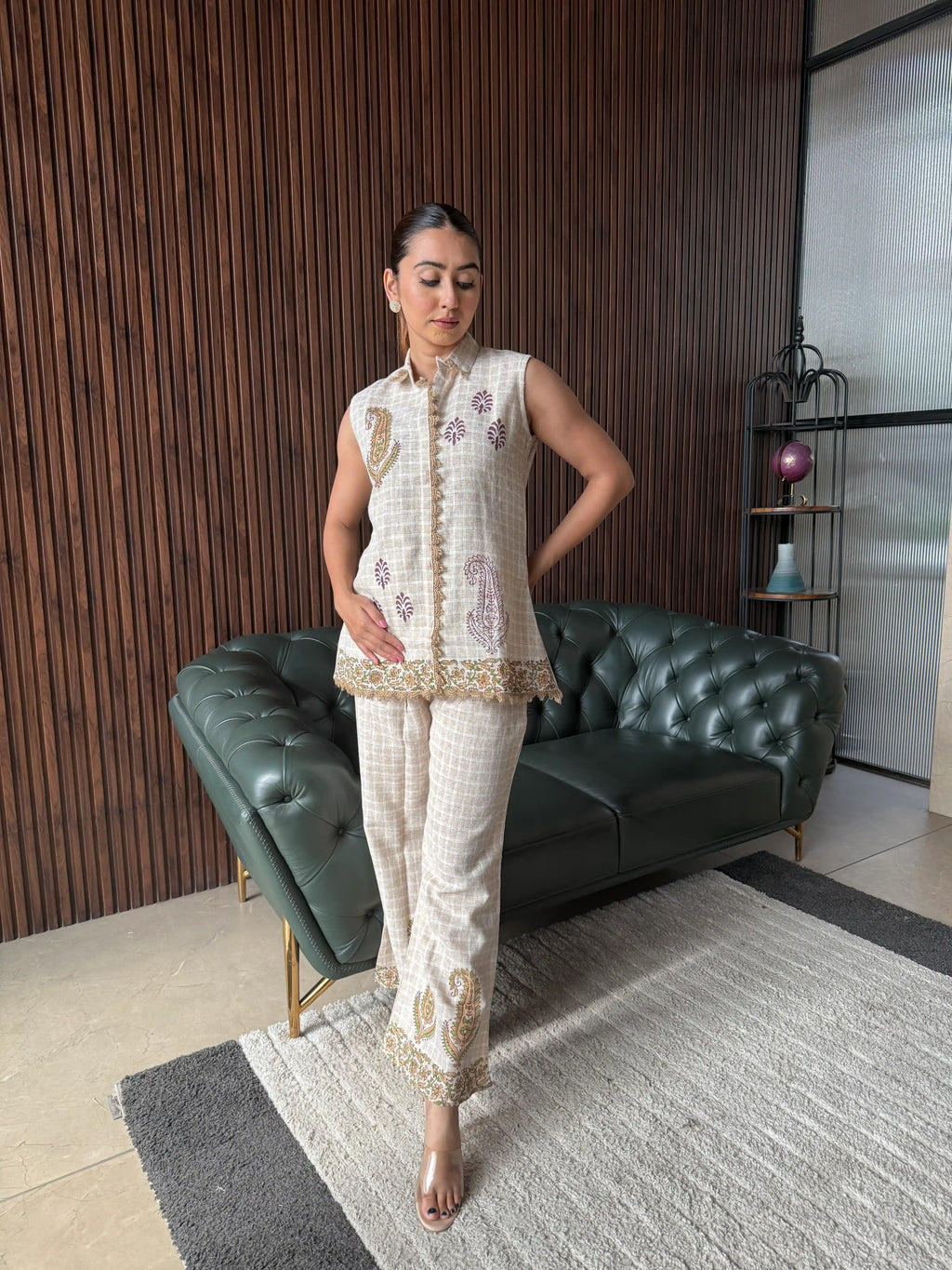 IVORY EMBROIDERED SLEEVELESS COORD SET