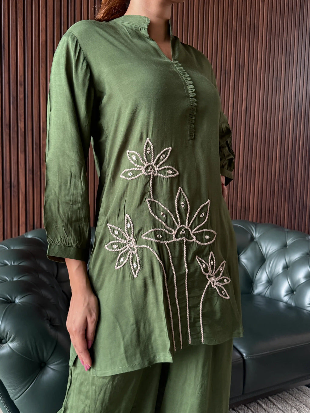 OLIVE EMBROIDERED COORD SET
