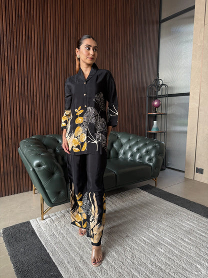 BLACK STATEMENT FLORAL COORD SET