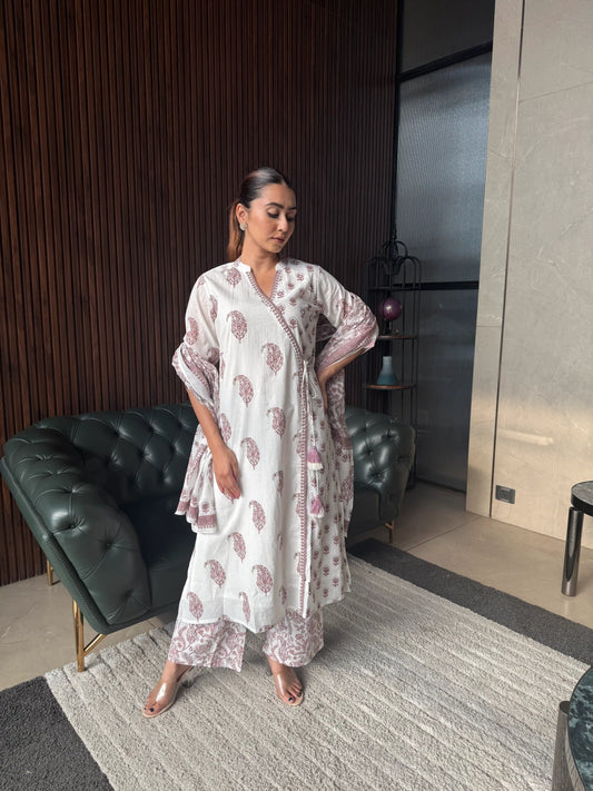 WHITE PRINTED KAFTAN DRESS