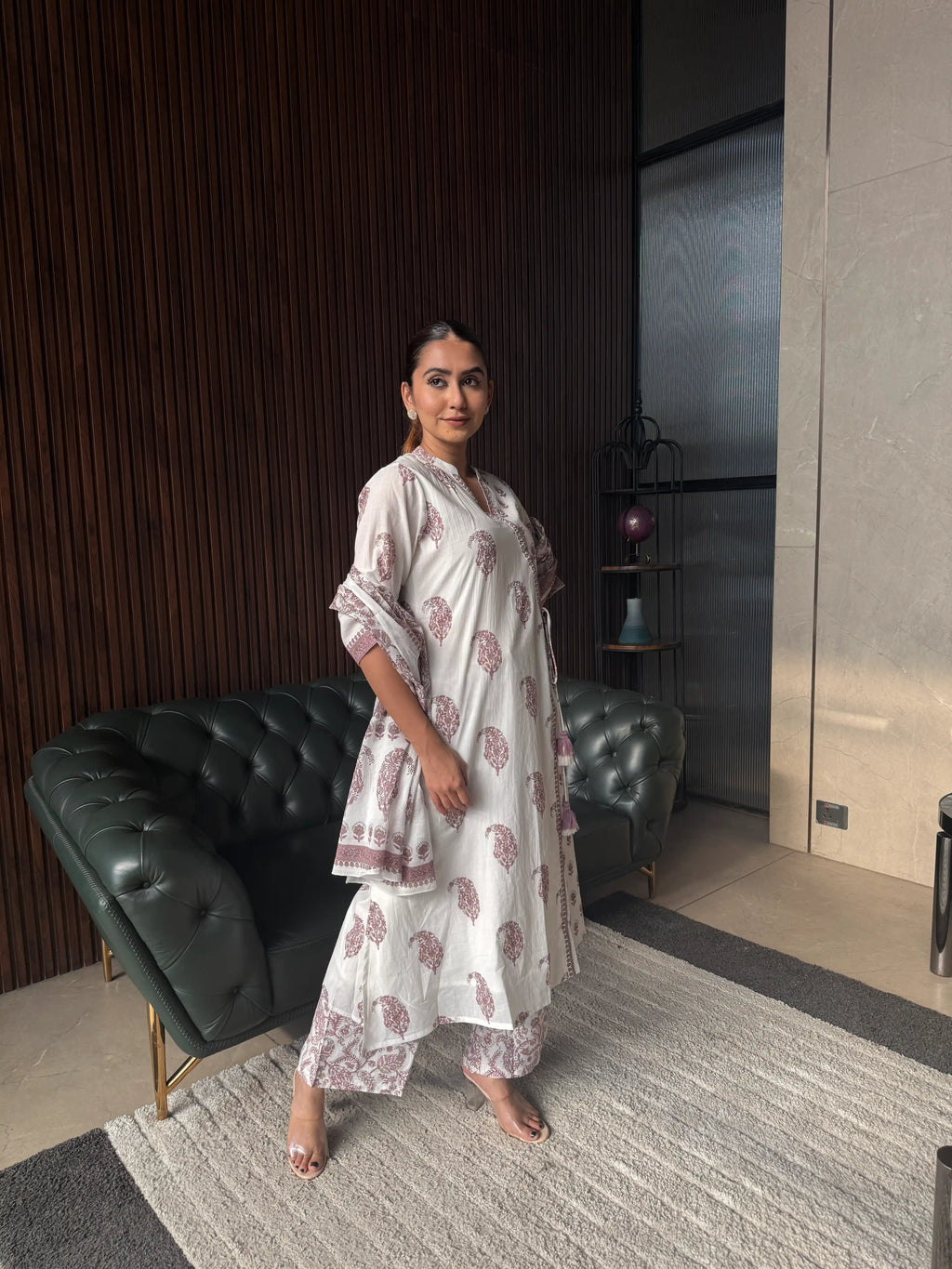 WHITE PRINTED KAFTAN DRESS