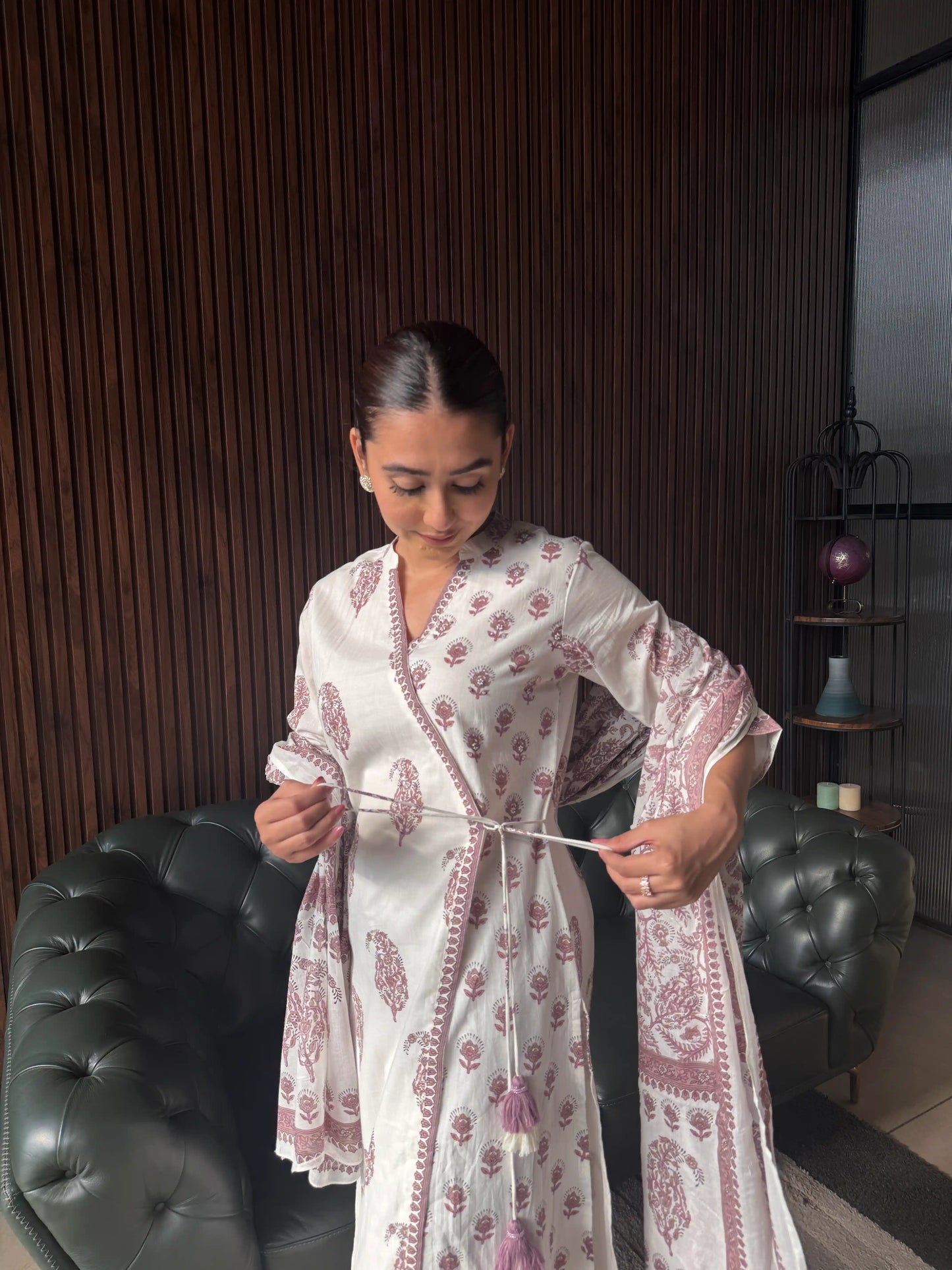 WHITE PRINTED KAFTAN DRESS