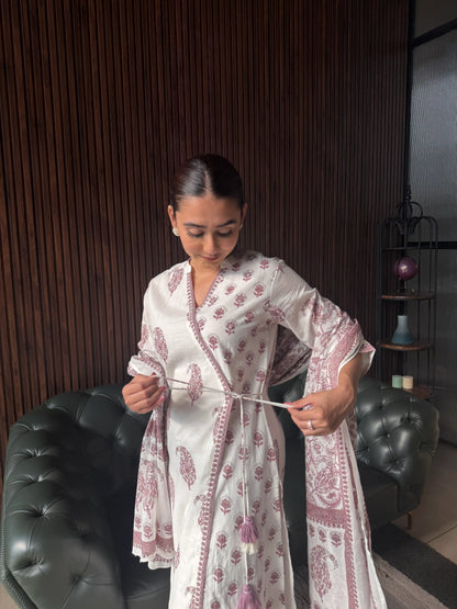 WHITE PRINTED KAFTAN DRESS