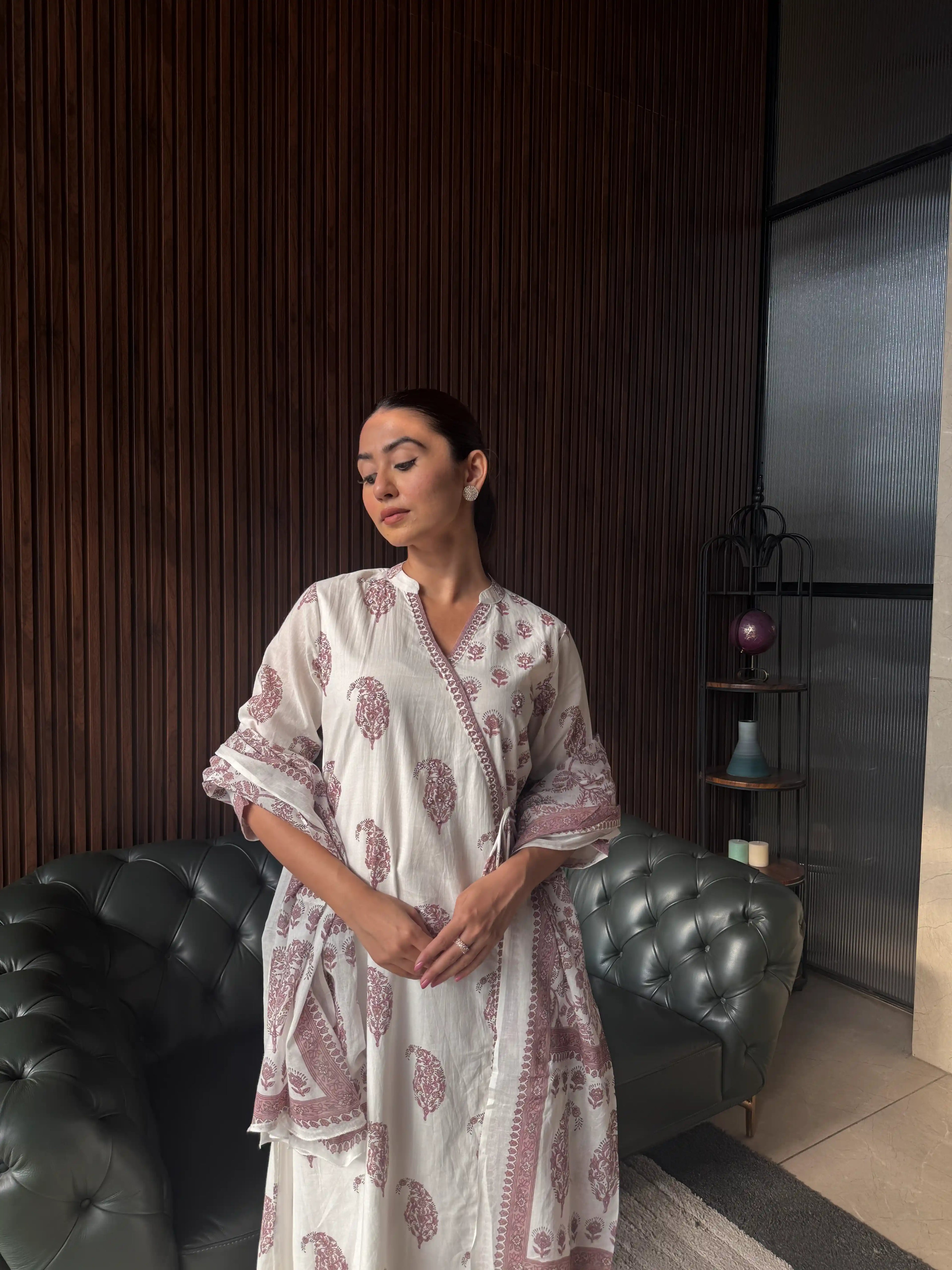WHITE PRINTED KAFTAN DRESS