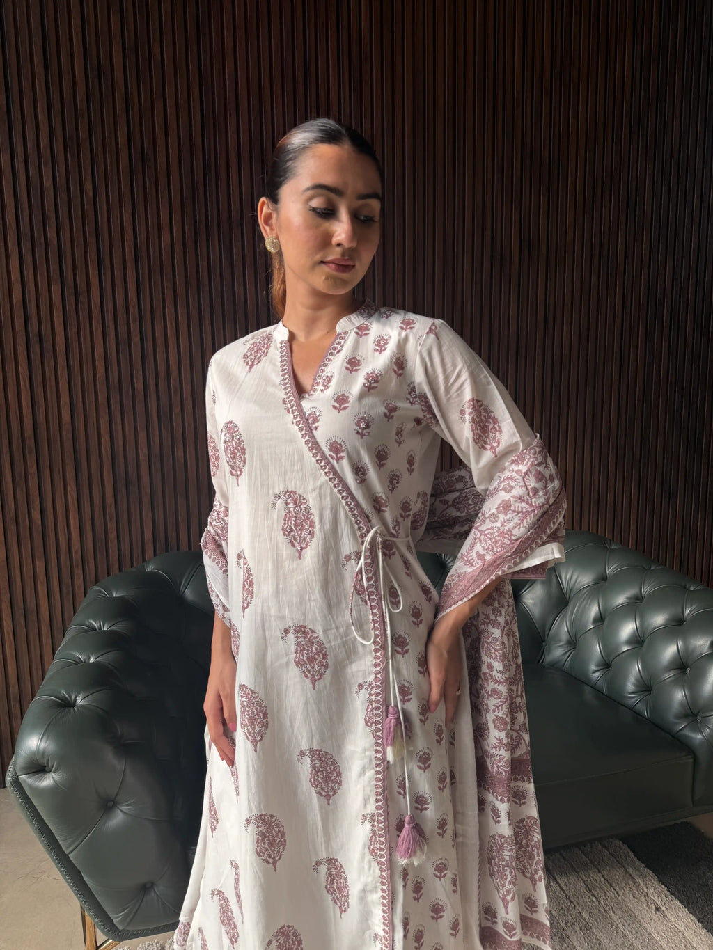 WHITE PRINTED KAFTAN DRESS
