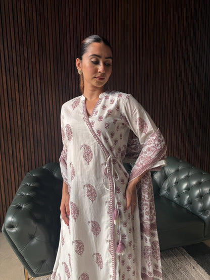 WHITE PRINTED KAFTAN DRESS