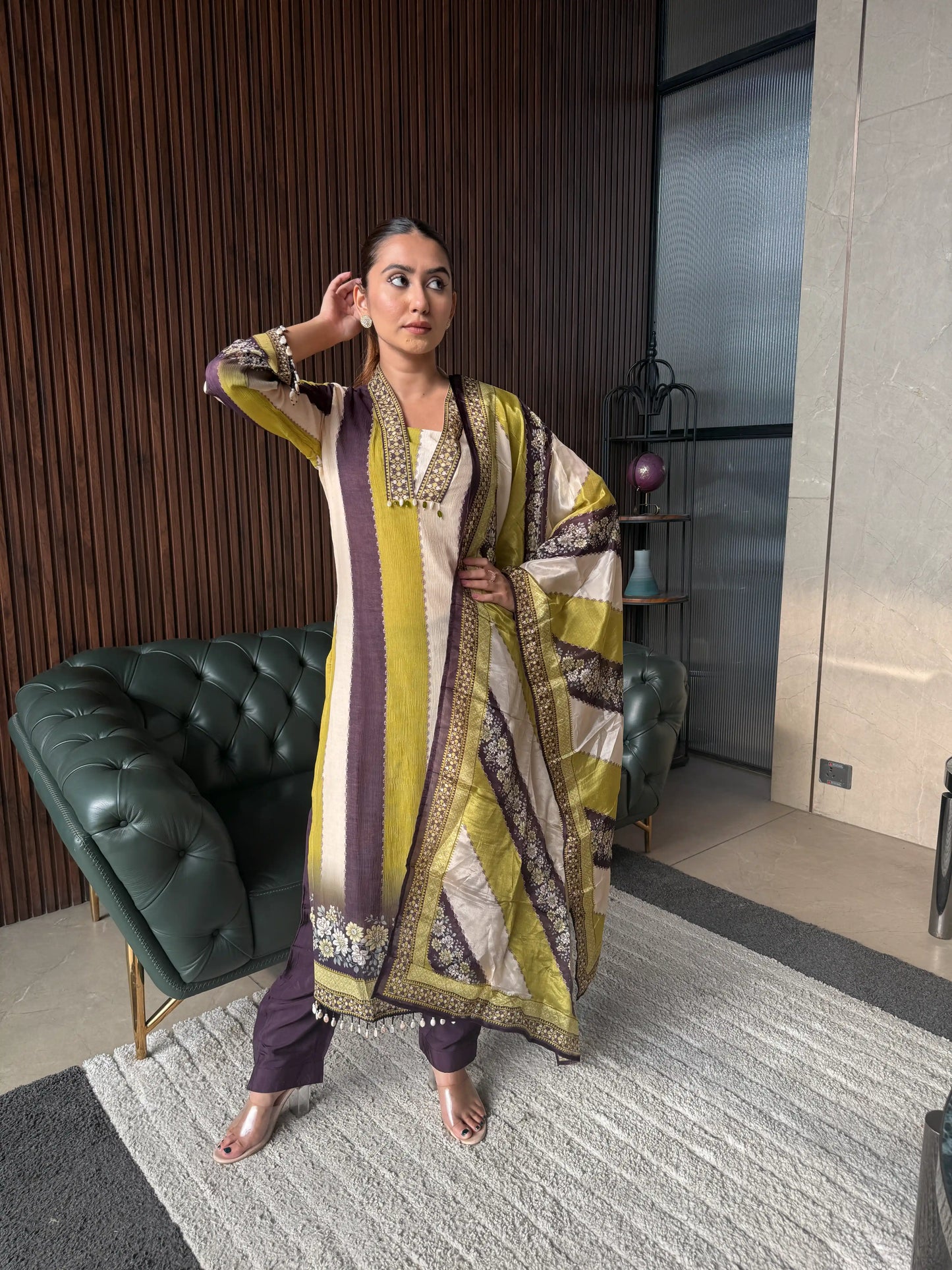 MUSTARD STRIPE DUPATTA SUIT SET