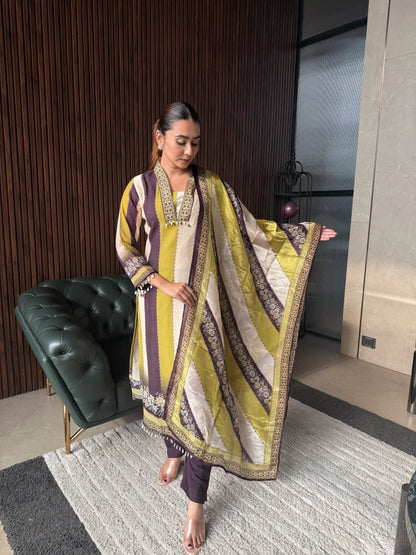 MUSTARD STRIPE DUPATTA SUIT SET