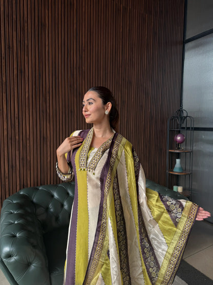 MUSTARD STRIPE DUPATTA SUIT SET