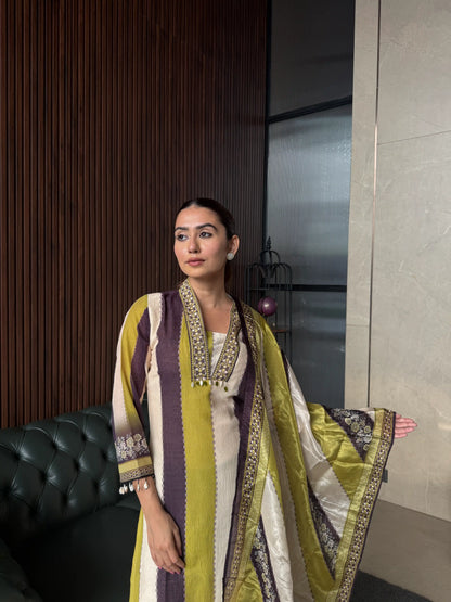 MUSTARD STRIPE DUPATTA SUIT SET