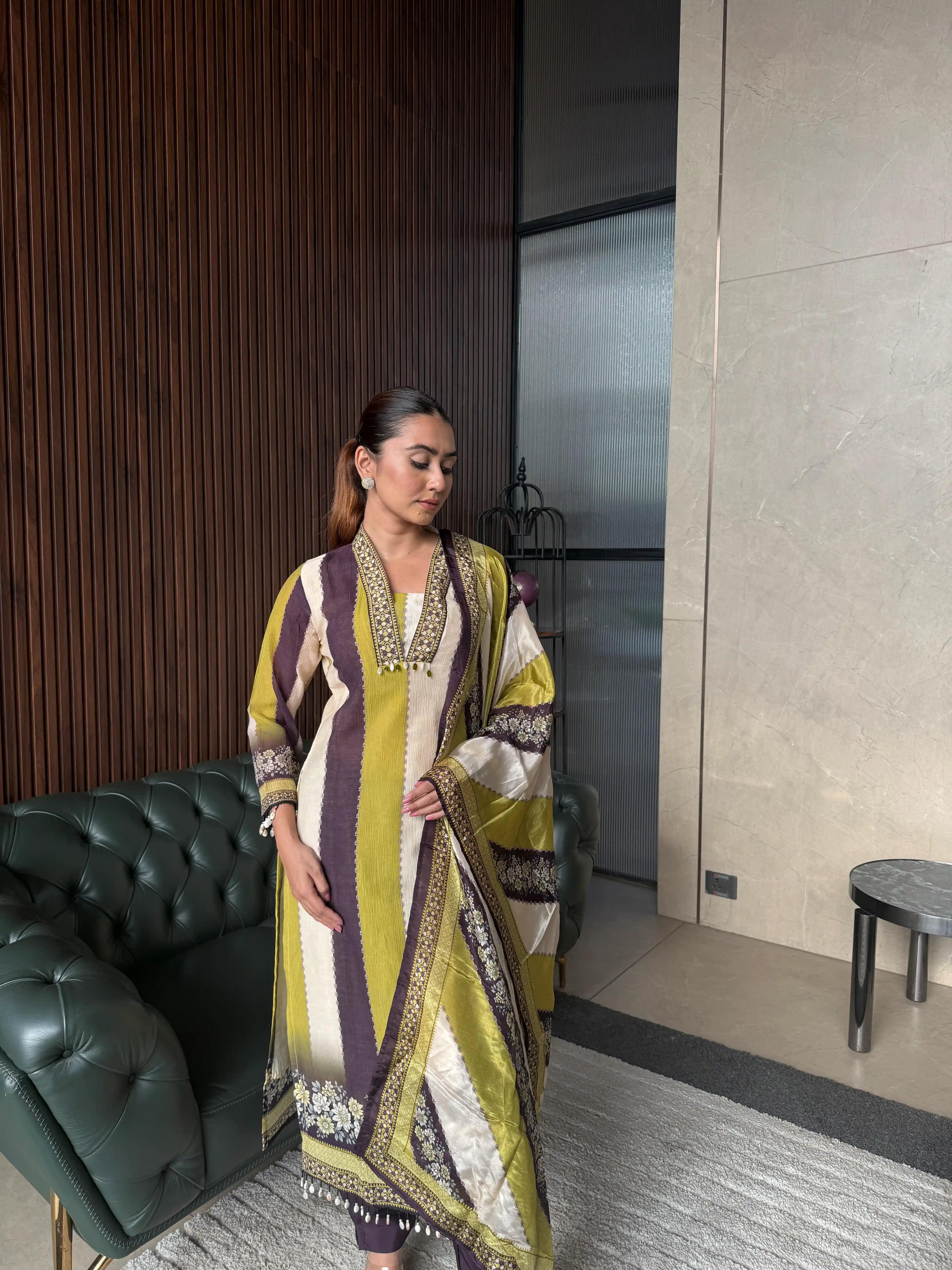 MUSTARD STRIPE DUPATTA SUIT SET
