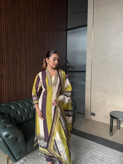 MUSTARD STRIPE DUPATTA SUIT SET