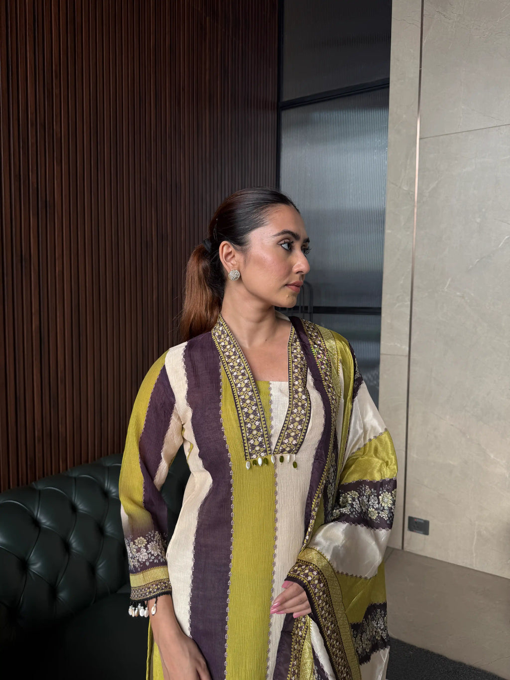 MUSTARD STRIPE DUPATTA SUIT SET