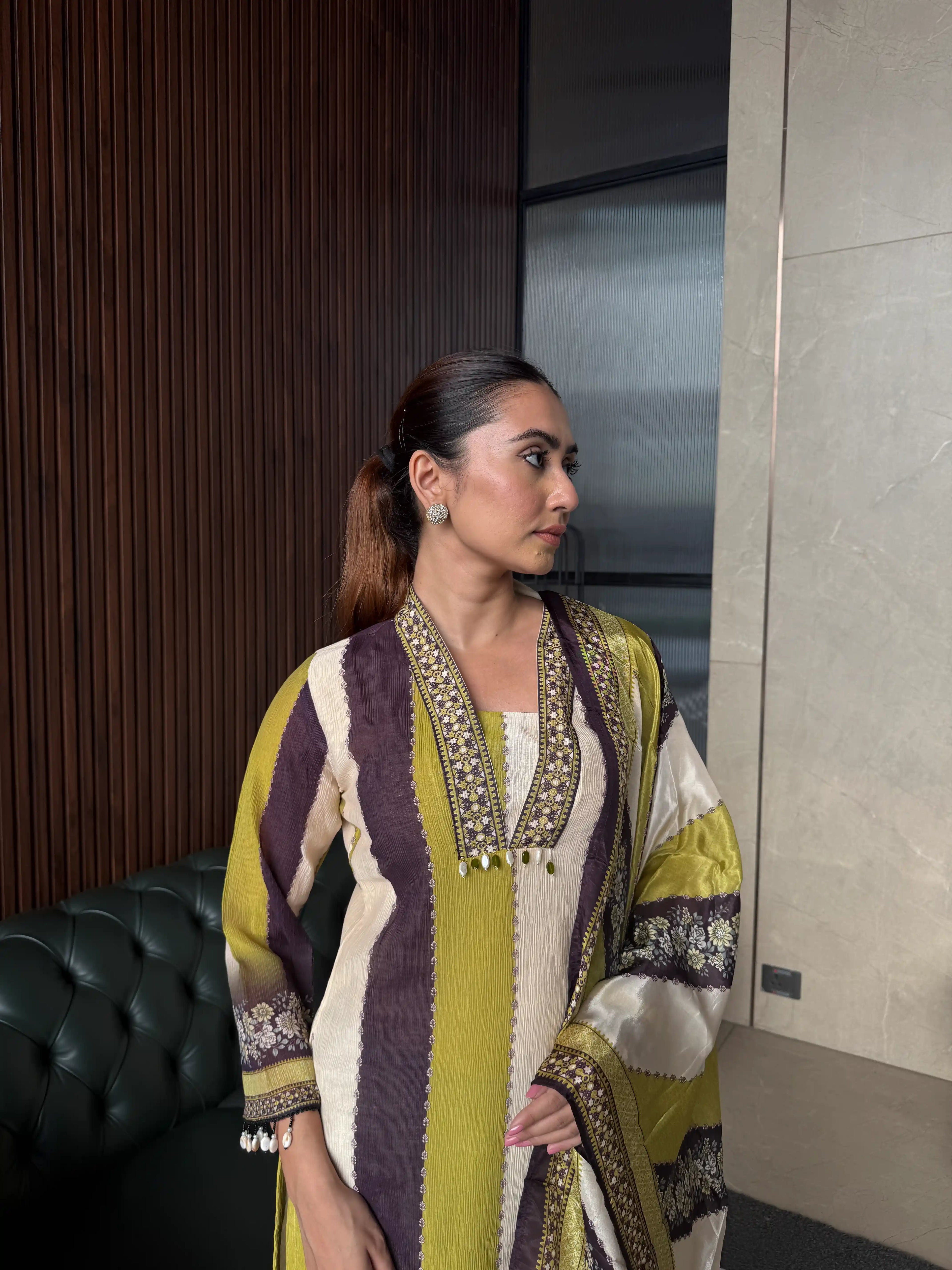 MUSTARD STRIPE DUPATTA SUIT SET