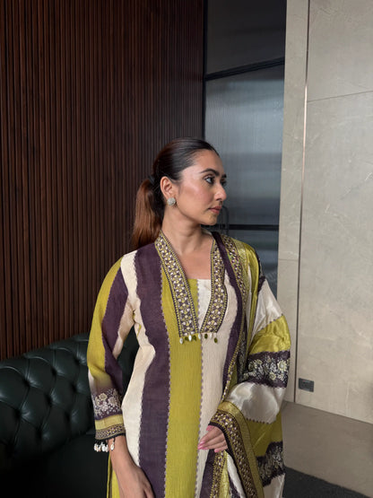 MUSTARD STRIPE DUPATTA SUIT SET