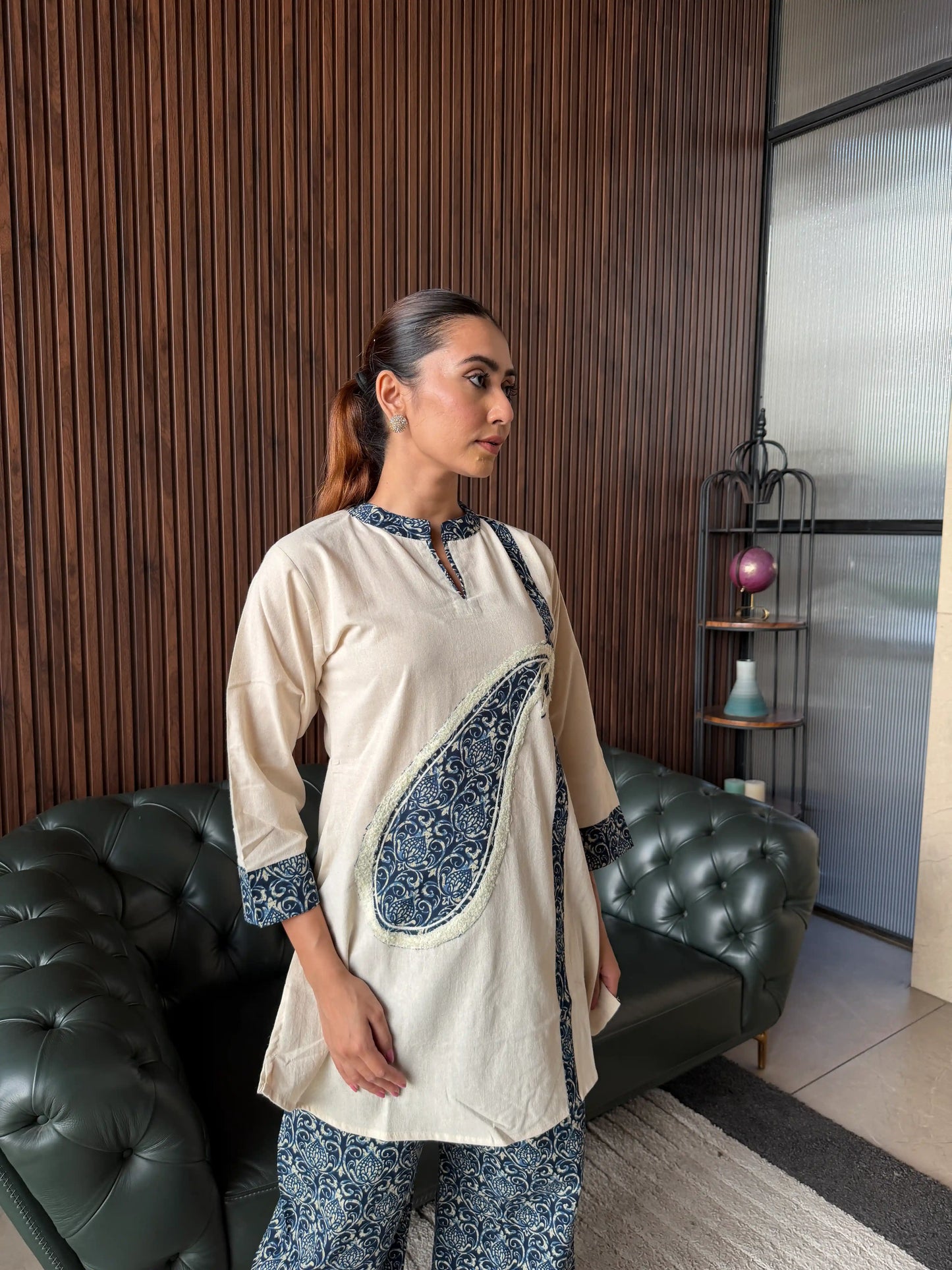 BEIGE & INDIGO PRINTED COORD SET