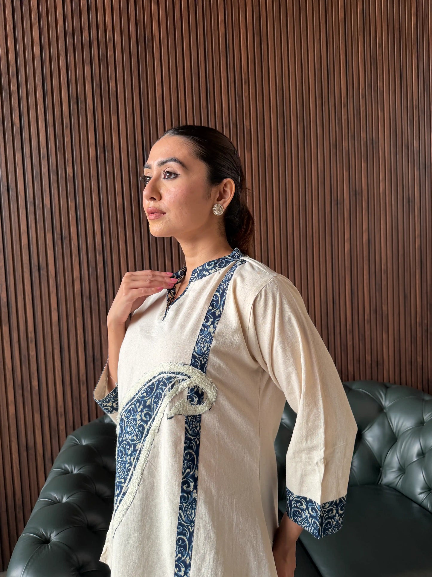 BEIGE & INDIGO PRINTED COORD SET