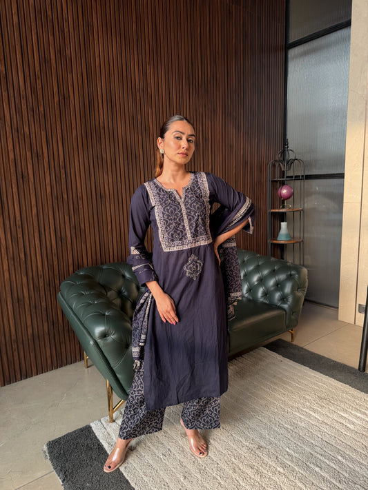 MIDNIGHT GRACE EMBROIDERED SUIT SET