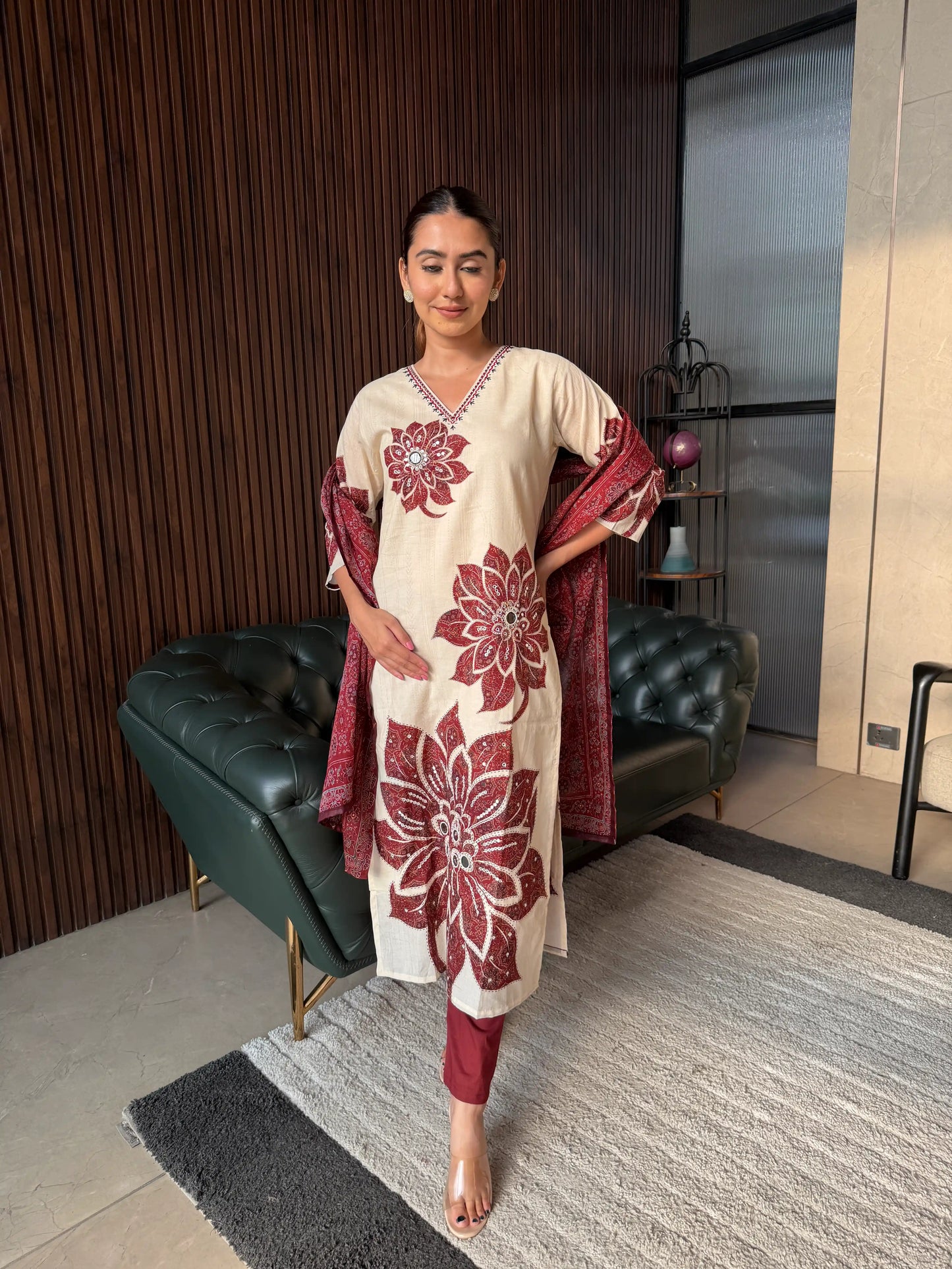 MAROON BLOOM SUIT  SET