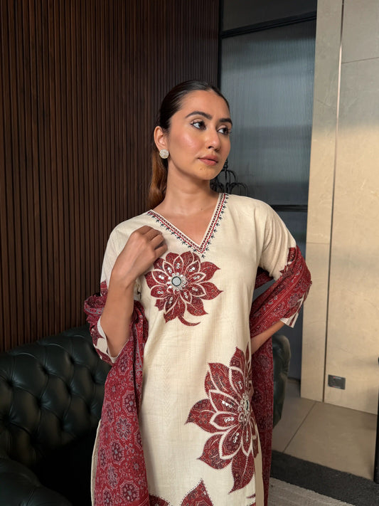 MAROON BLOOM SUIT  SET