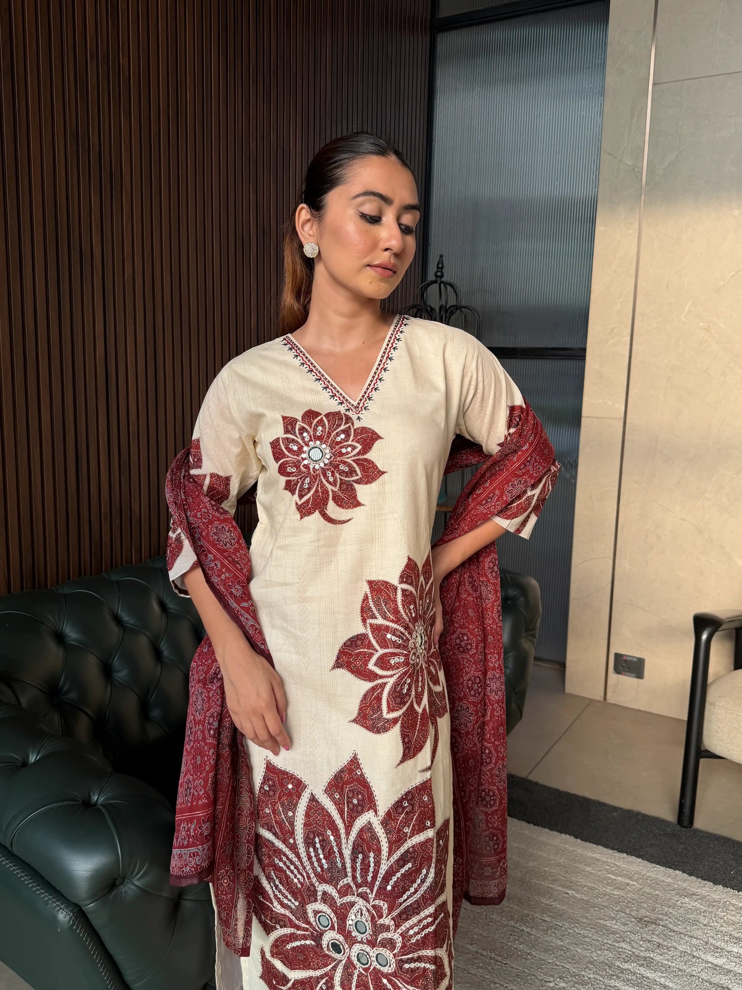 MAROON BLOOM SUIT  SET